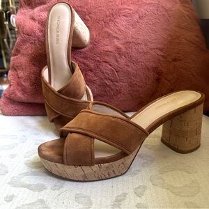 Veronica Beard Dory Platform Slide Sandal Carmel Suede Leather Size 7.5